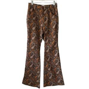 Princess Polly Bell Bottom Paisley Pants Size 4 Corduroy Brown 70s Retro